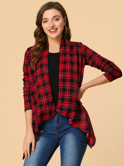 Christmas Buffalo Plaid Asymmetric Kimono Open Front Cardigan