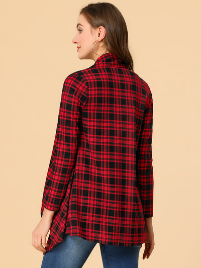 Christmas Buffalo Plaid Asymmetric Kimono Open Front Cardigan