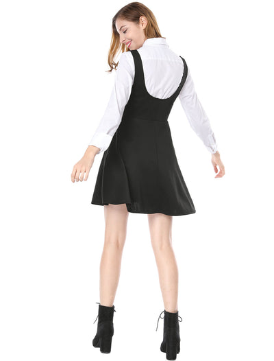 Button Decor Overalls Pinafore Dress Suspenders Skirt