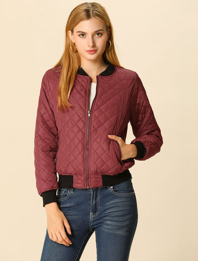 Casual Zip Up Raglan Long Sleeve Quilted Bomber Jacket