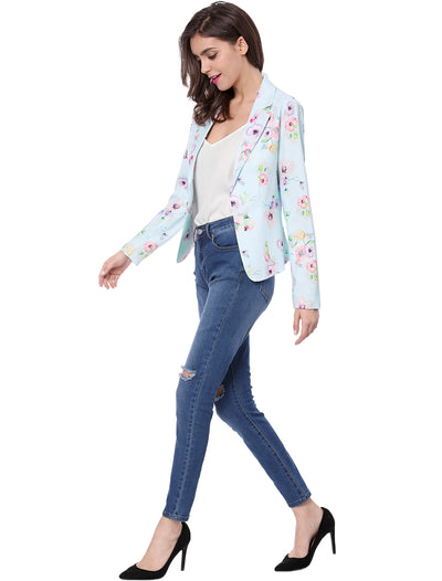 Open Front Notch Lapel Floral Business Casual Suit Blazer