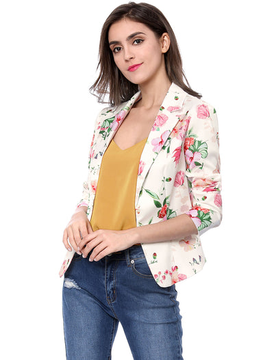 Open Front Notch Lapel Floral Business Casual Suit Blazer