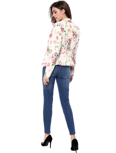 Open Front Notch Lapel Floral Business Casual Suit Blazer