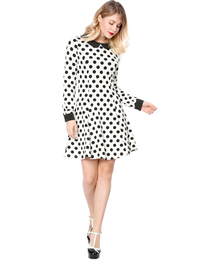 Peter Pan Collar Contrast Printed A-Line Short Dress