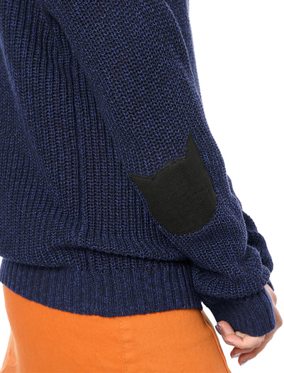 Elbow Patch Long Sleeve Cat Drop Shoulder Pullover Sweaters