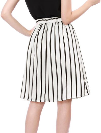 Striped Button Front Elastic Back Waist A-Line Midi Skirt