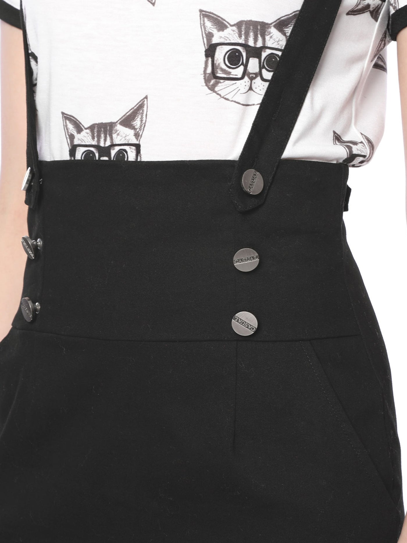 Allegra K High Waist Suspender Adjustable Strap Overalls Short Skirt