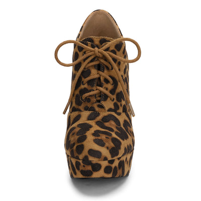 Leopard Print Platform Chunky Heel Lace Up Booties