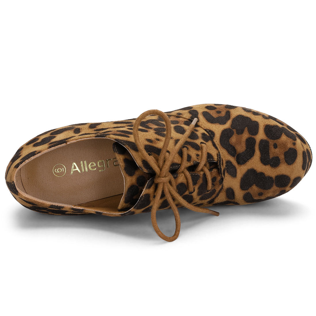 Allegra K Leopard Print Platform Chunky Heel Lace Up Booties