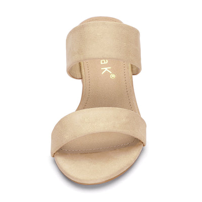 Block Heel Round Toe Dual Straps Slide Sandals