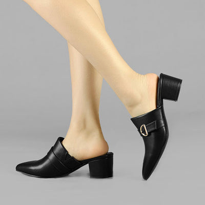 Pointed Toe Slip on Block Heel Sandals Mules