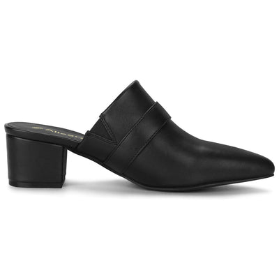 Pointed Toe Slip on Block Heel Sandals Mules