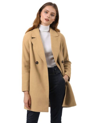 Notched Lapel Double Breasted Raglan Winter Coat