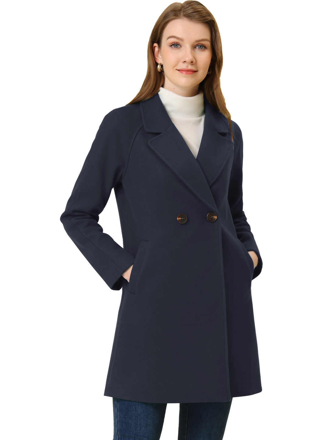 Allegra K Notched Lapel Double Breasted Raglan Winter Coat