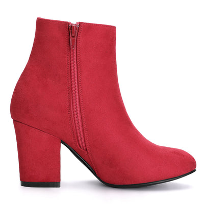 Round Toe Side Zip Chunky Heel Ankle Boots