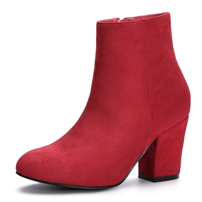 Round Toe Side Zip Chunky Heel Ankle Boots