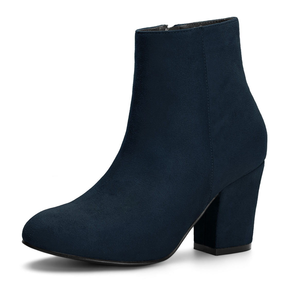 Allegra K Round Toe Side Zip Chunky Heel Ankle Boots