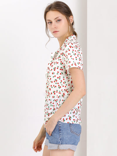 Bow Tie Neck Short Sleeve Printed Chiffon Blouse