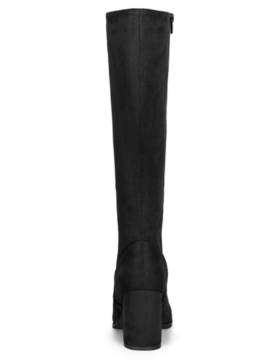 Faux Suede Side Zipper Chunky Heel Knee High Boots