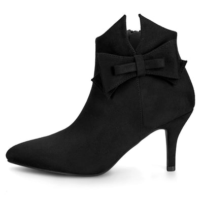 Point Toe Bow Stiletto Heel Ankle Boots