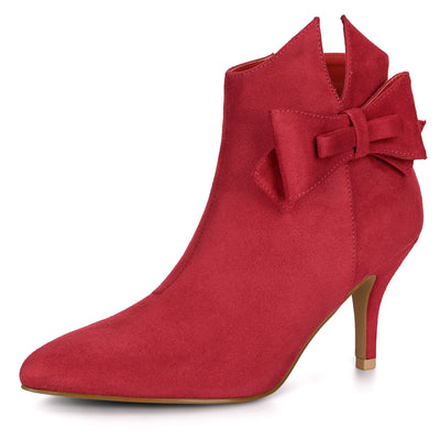 Point Toe Bow Stiletto Heel Ankle Boots