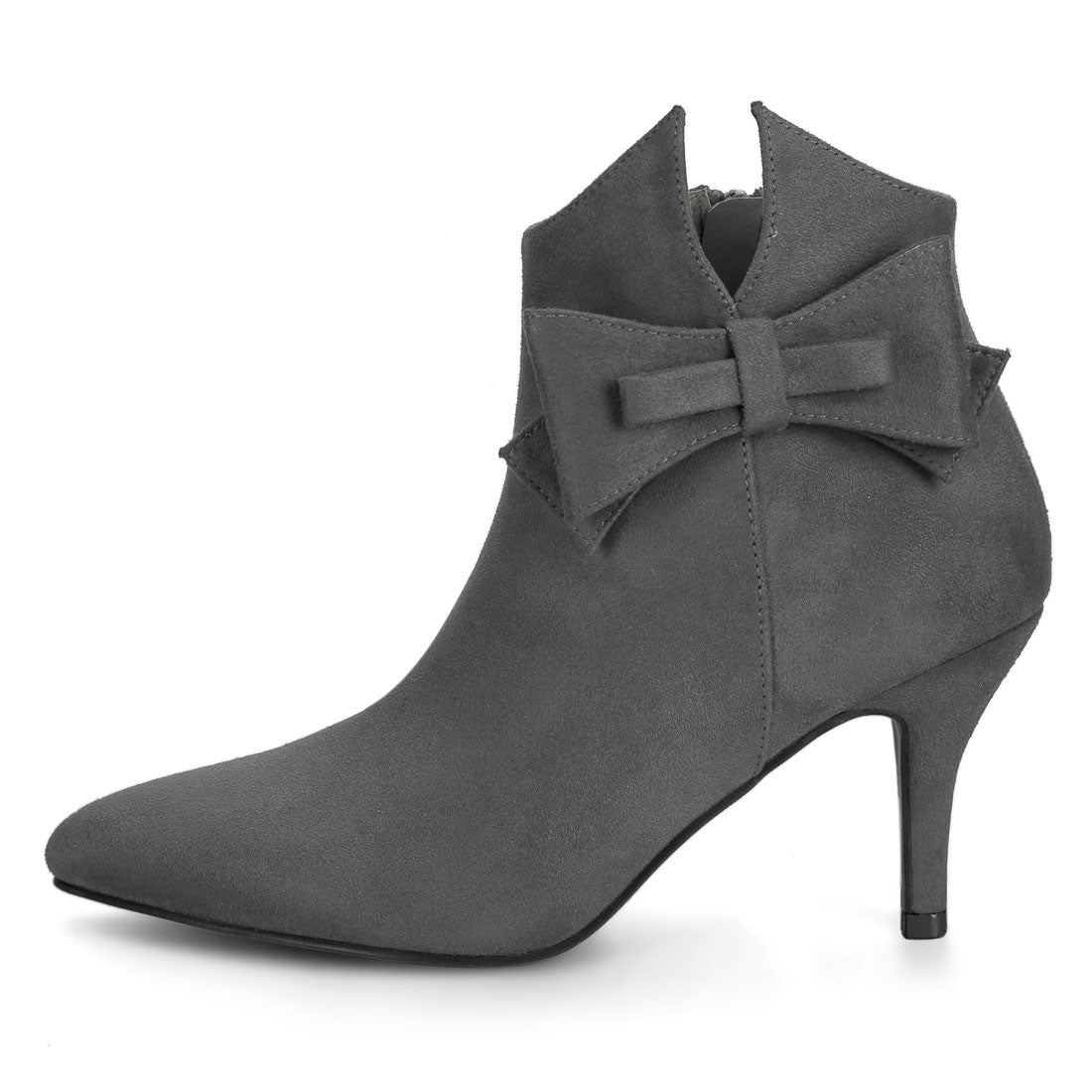 Allegra K Point Toe Bow Stiletto Heel Ankle Boots