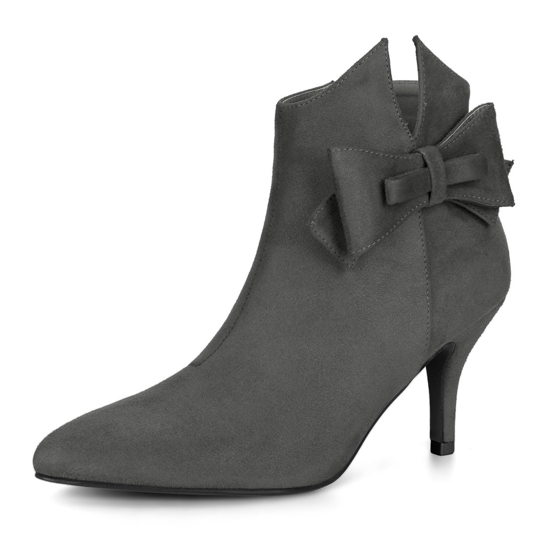 Allegra K Point Toe Bow Stiletto Heel Ankle Boots