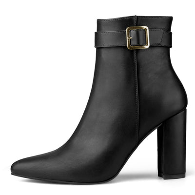 Pointed Toe Buckle Decor Heel Ankle Booties