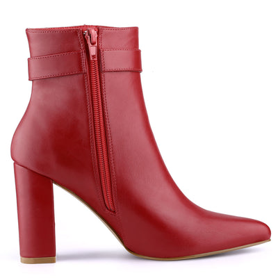 Pointed Toe Buckle Decor Heel Ankle Booties