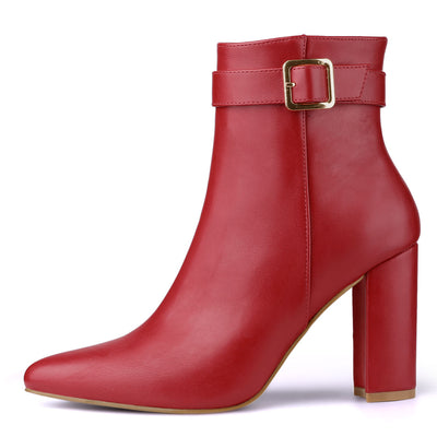 Pointed Toe Buckle Decor Heel Ankle Booties