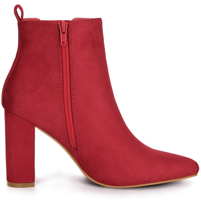 Pointed Toe Zipper Block Heel Ankle Chelsea Boots