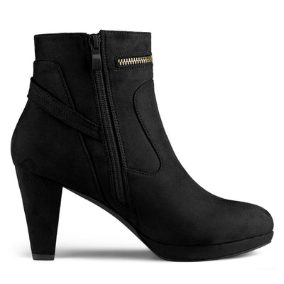 Faux Suede Round Toe Ankle Mid Block Heel Boots