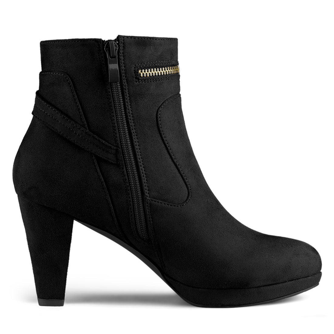 Allegra K Faux Suede Round Toe Ankle Mid Block Heel Boots