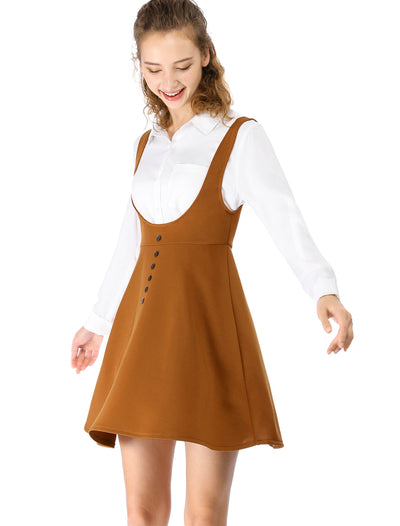 Button Decor Overalls Pinafore Dress Suspenders Skirt