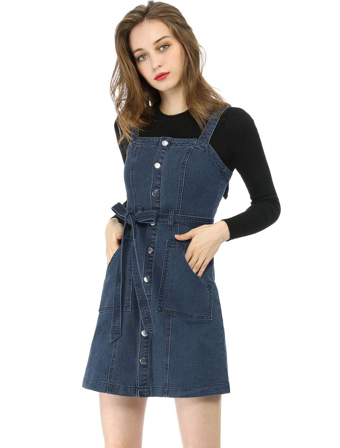 Allegra K Classic Adjustable Strap A-Line Denim Overall Dress