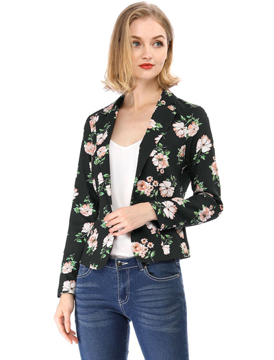 Open Front Notch Lapel Floral Business Casual Suit Blazer
