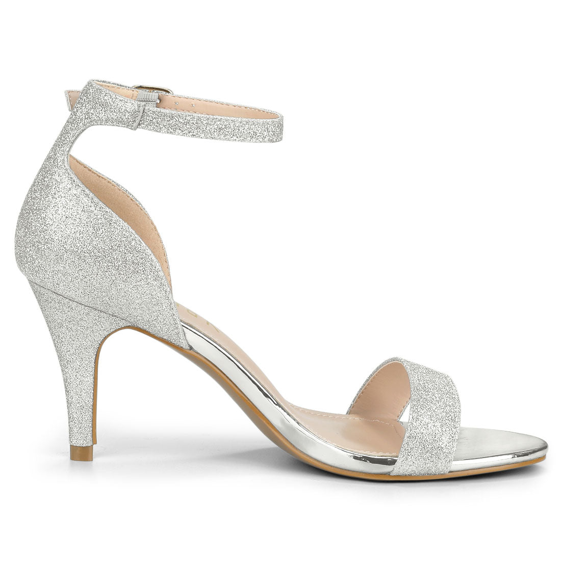 Allegra K Glitter Ankle Strap Stiletto Heel Sandals