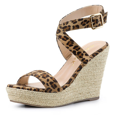 Allegra K Slingback Crisscross Espadrille Wedges Heel Sandals