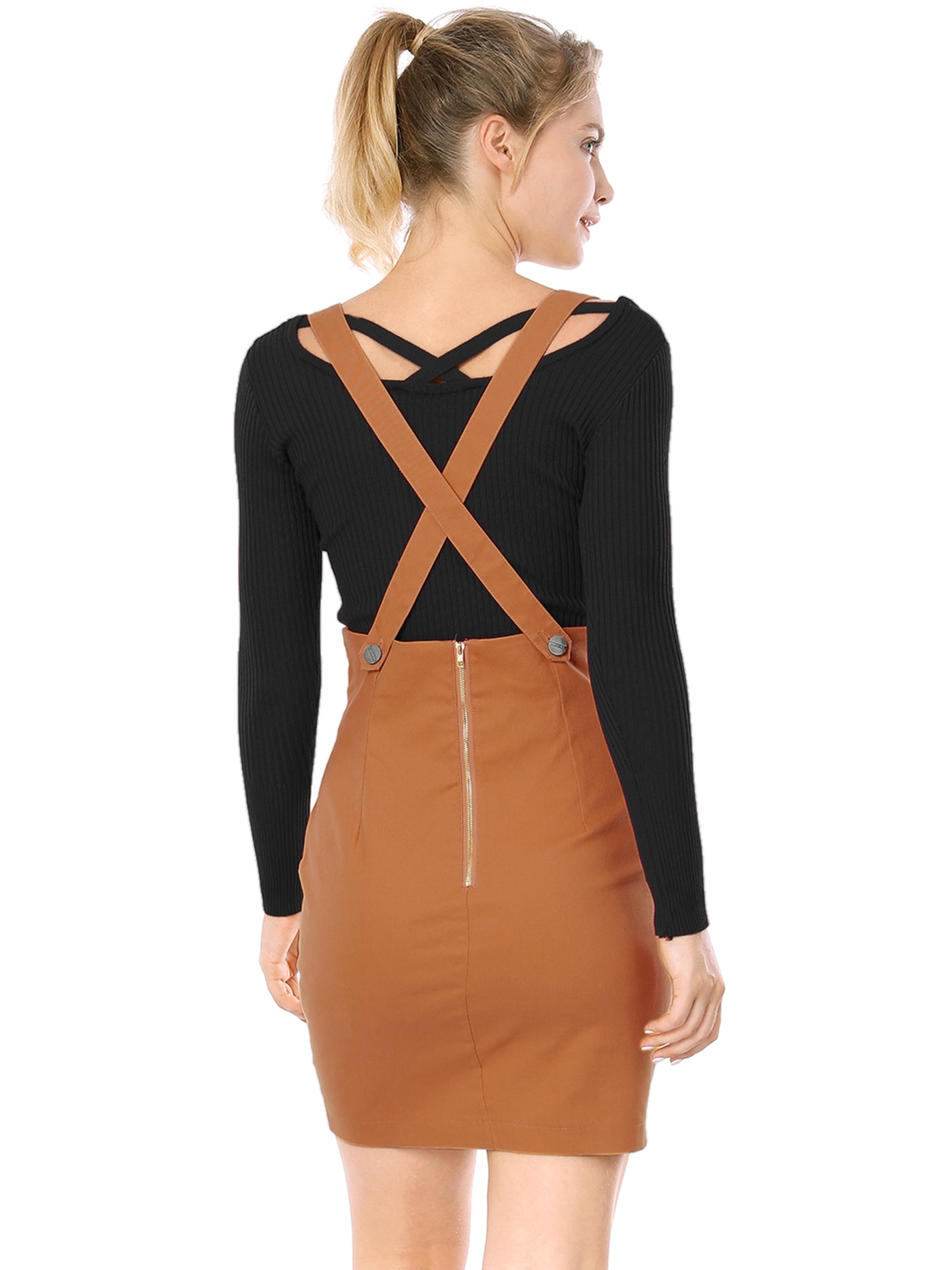 Allegra K High Waist Suspender Adjustable Strap Overalls Short Skirt