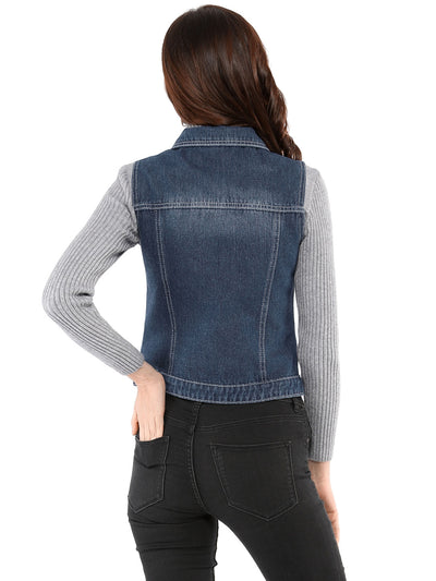 Buttoned Chest Flap Pocket Washed Denim Jacket Vest