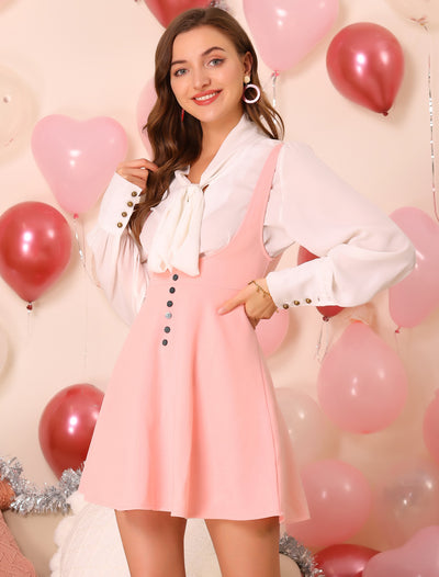 Button Decor Overalls Pinafore Dress Suspenders Skirt