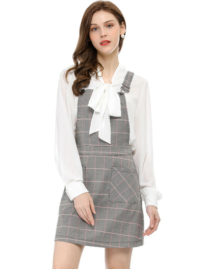 Adjustable Strap Above Knee Plaid Printed Overall Suspender Skirt