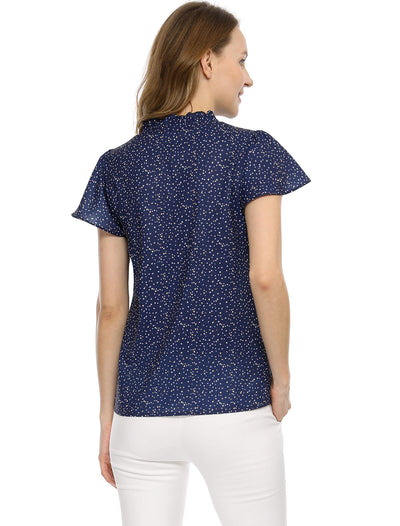 Ruffle Summer Dots Print Retro Short Sleeve Button Blouse