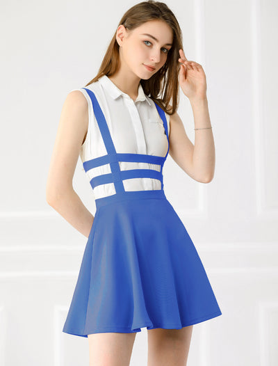 Pleated Overall A-Line Elastic Waist Kawaii Braces Suspender Skirt