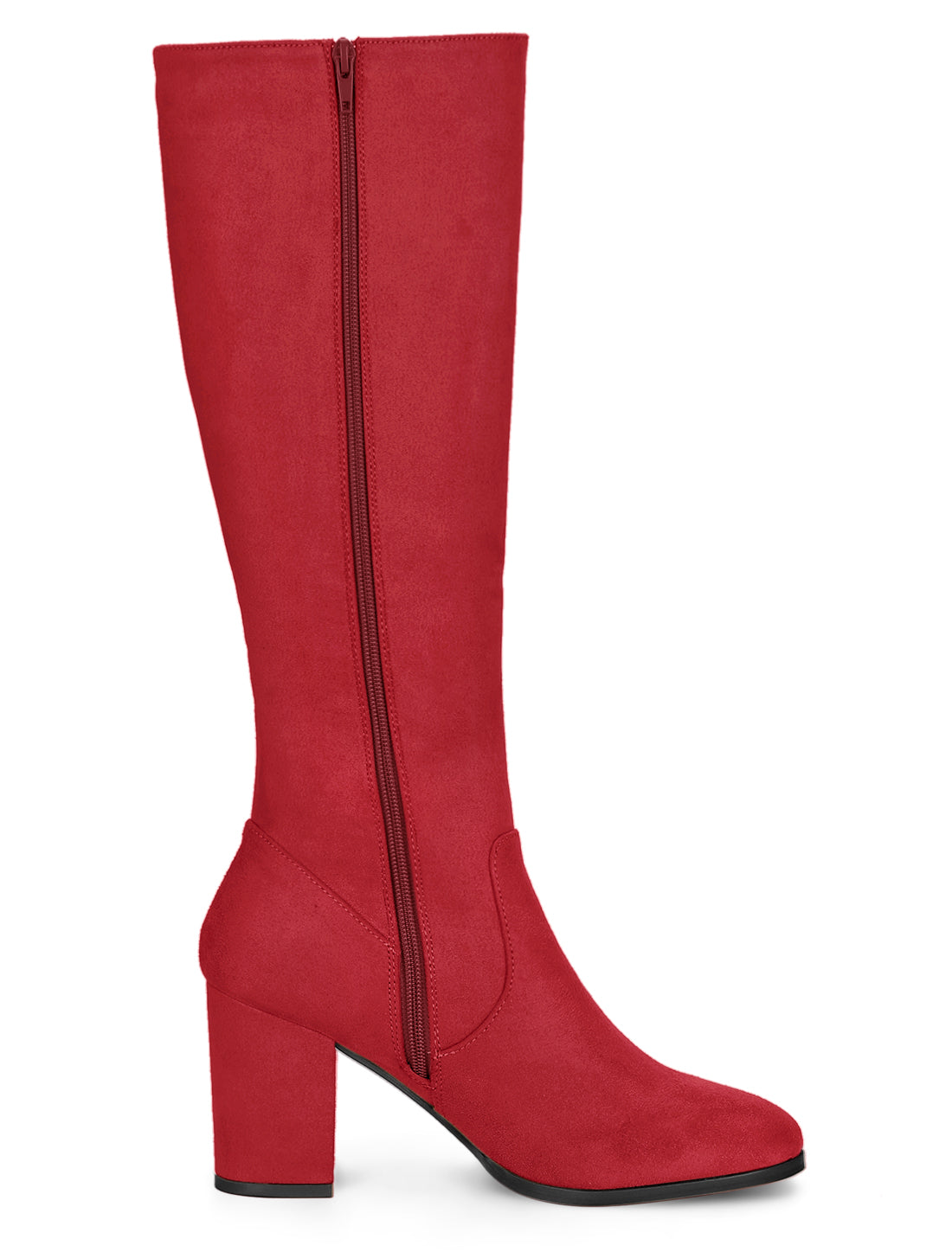 Allegra K Faux Suede Side Zipper Chunky Heel Knee High Boots