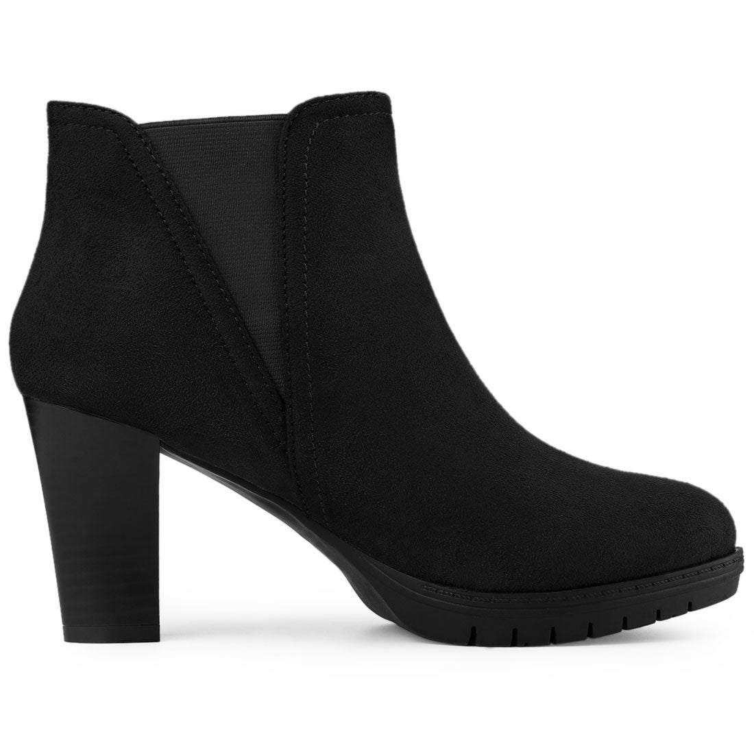 Allegra K Round Toe Block Heel Chelsea Ankle Boots