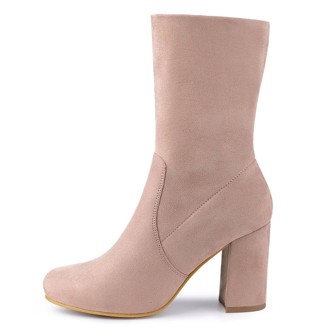 Allegra K Rounded Toe Block Heel Foldable Ankle Boots