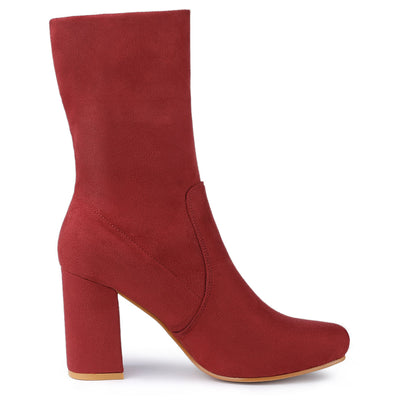 Rounded Toe Block Heel Foldable Ankle Boots