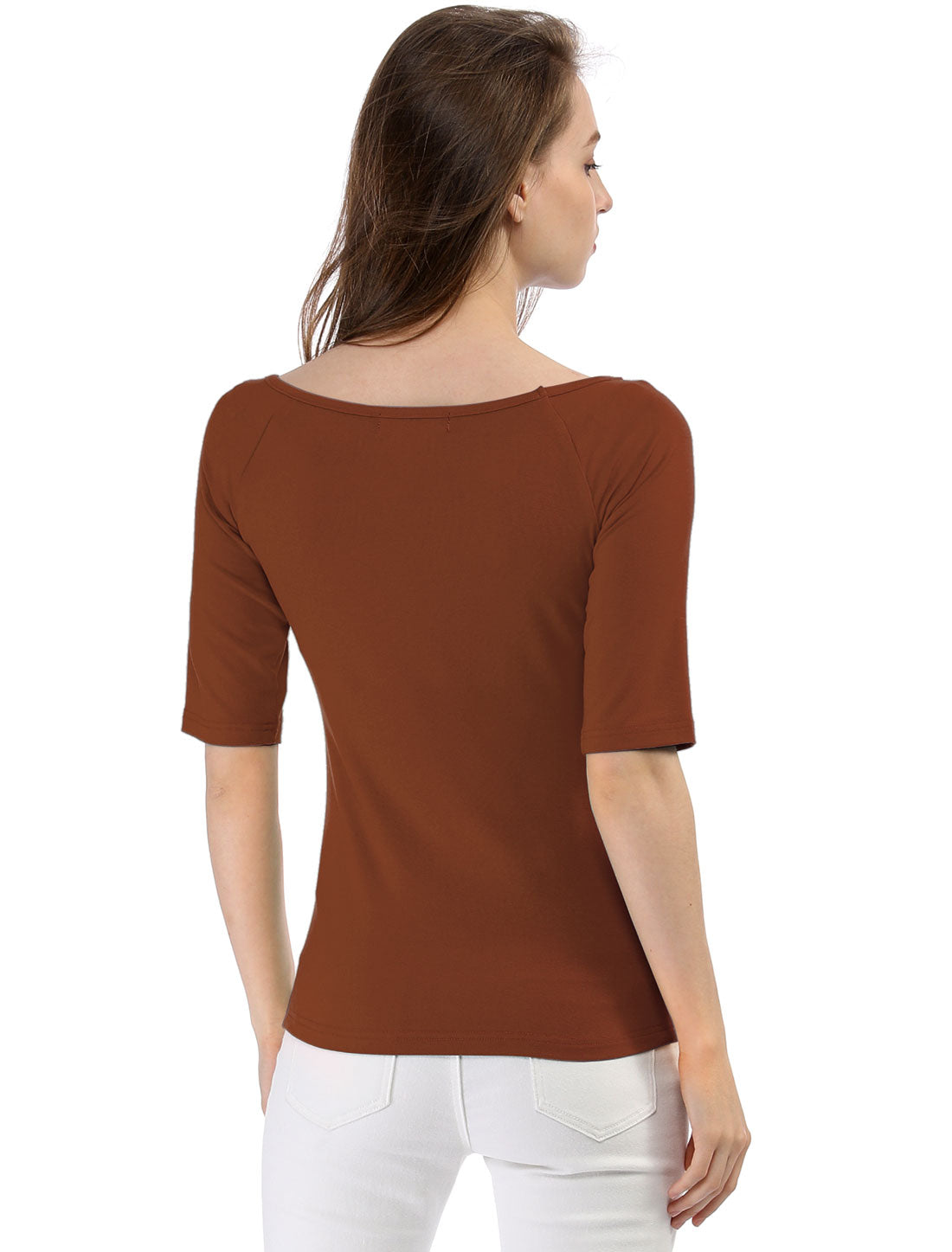 Allegra K Half Sleeve Scoop Neck Fitted Layering Top T-Shirt