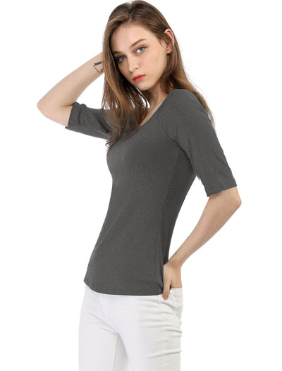 Scoop Neck Half Sleeves Fitted Layering Soft T-Shirt